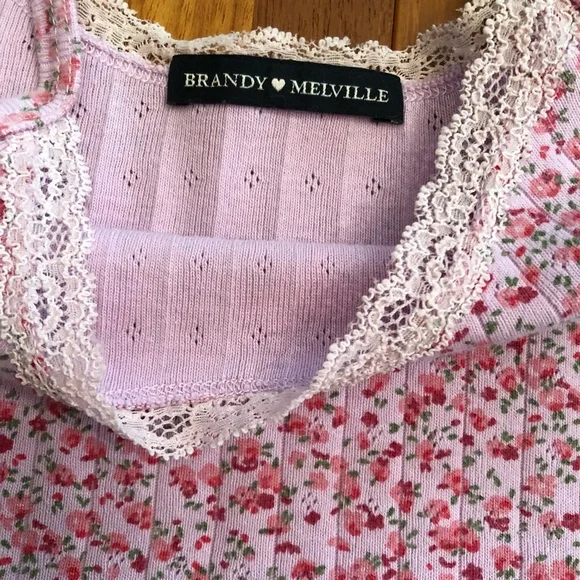 brandy melville pink floral lace skylar tank - Picture 5 of 5
